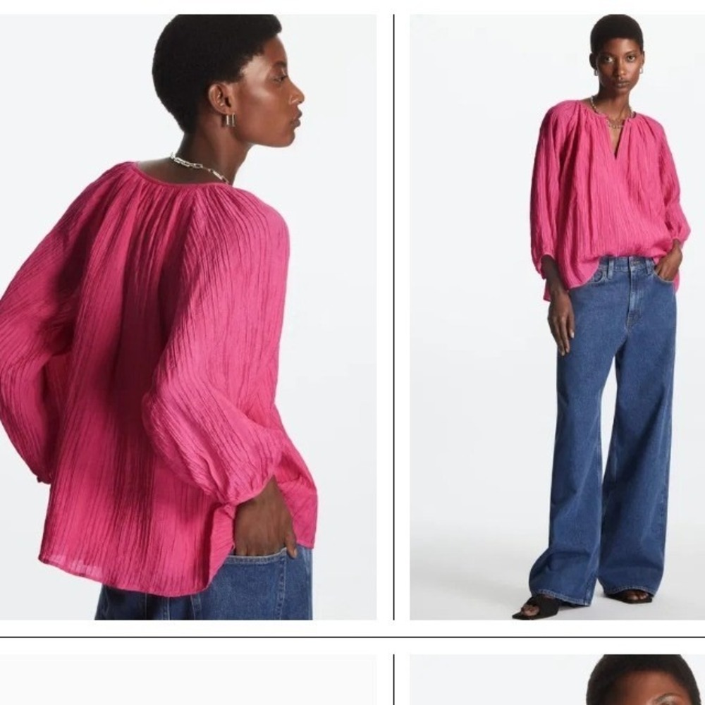 COS Women Pink Crinkled 3/4 Sleeve Blouse Top EU 36 US Small Minimalist Flowy